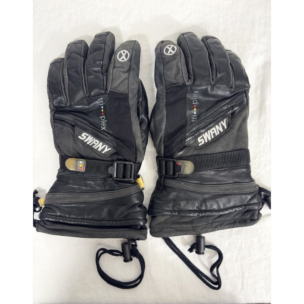 SWANY Mens Tri Plex SX-15  Black Leather Poly Lining Gloves Ski Motorcycle sz L